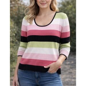 Sag Harbor 90s Women's Petite Medium Preppy Multi-Color Striped Sweater Top